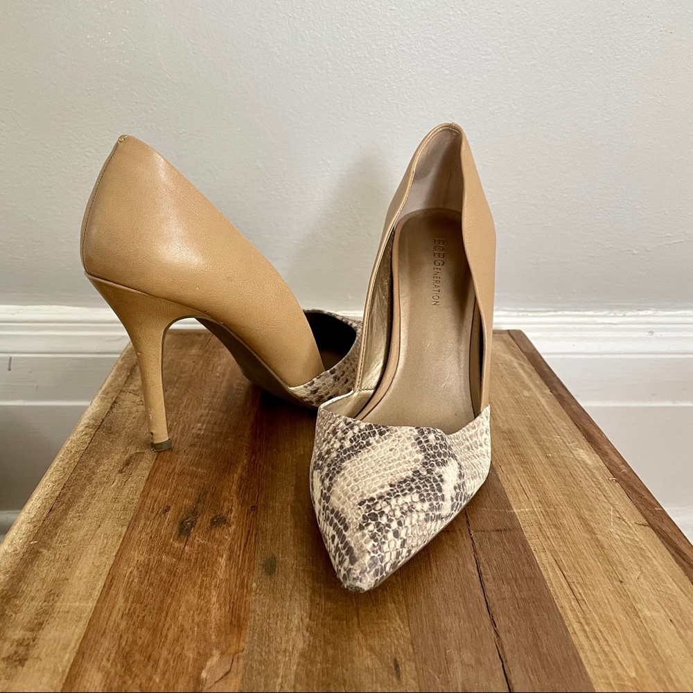 BCBGeneration Tan/Snake Leather Pumps